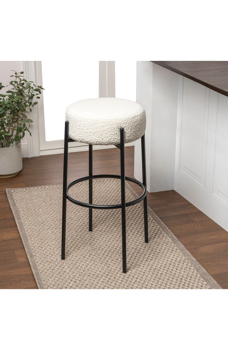 JONATHAN Y Paola Modern Minimalist Round Backless Metal Cushioned Stool, Alternate, color, White