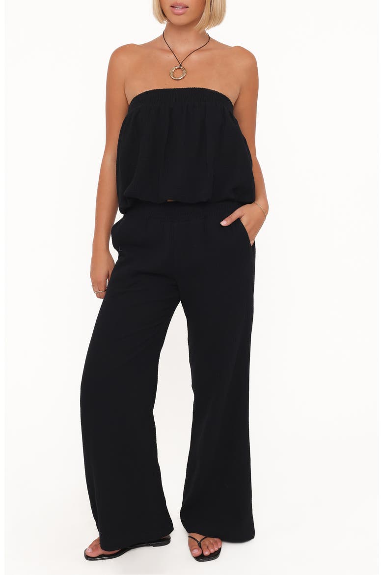 Olivia Cotton Strapless Top & Wide Leg Pants Set, Main, color, BLACK