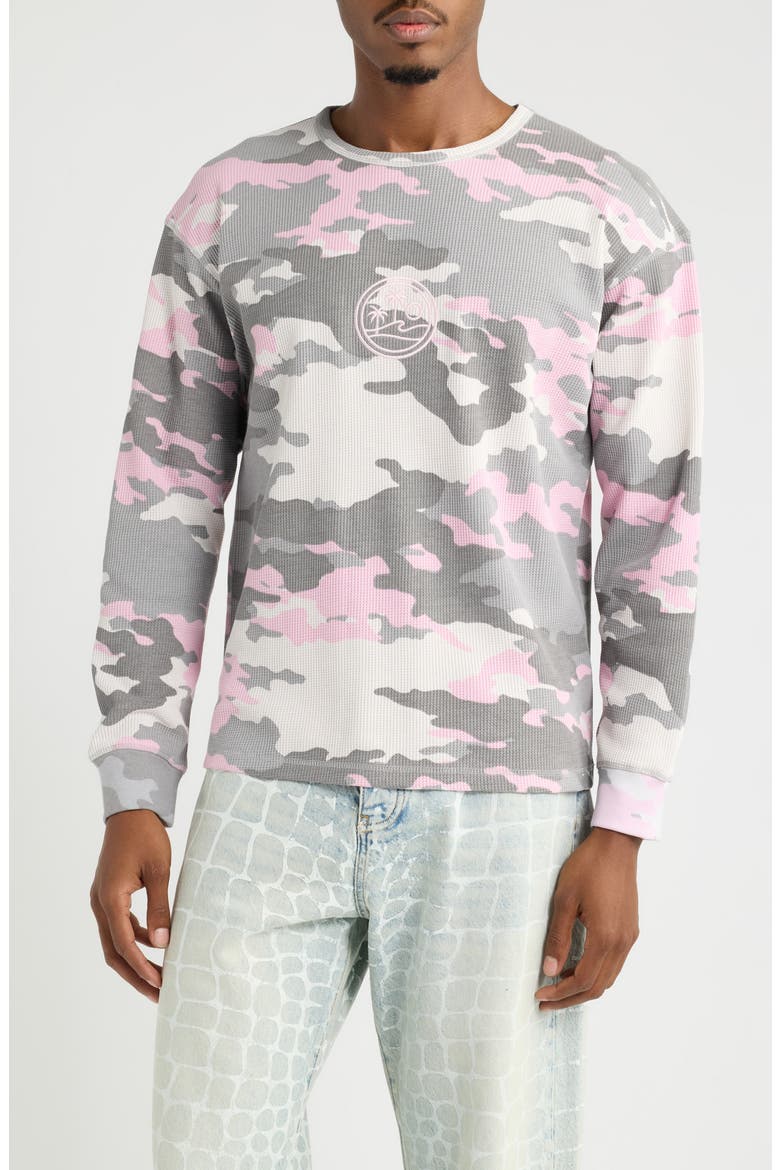 Pink Camo Long Sleeve Cotton Waffle T-Shirt, Main, color, PINK