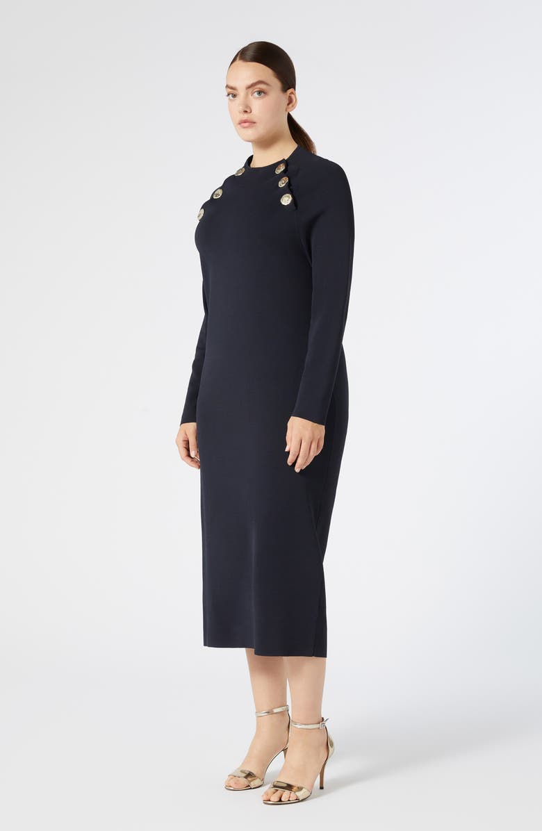 Marina Rinaldi Loretta Button Detail Long Sleeve Knit Dress, Alternate, color, 