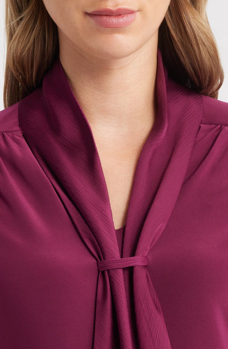 Anne Klein Long Sleeve Mixed Media Top, Alternate, color, Chianti