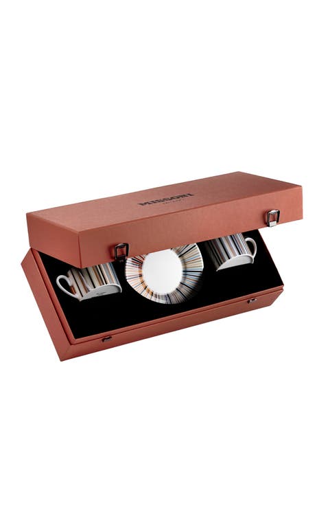 Tea Cup & Saucer STRIPES Set of 2 in Luxury Box Jenkins 148 diam. 3.3", H 2.3", cap. 7.5 oz, Saucer diam. 6"