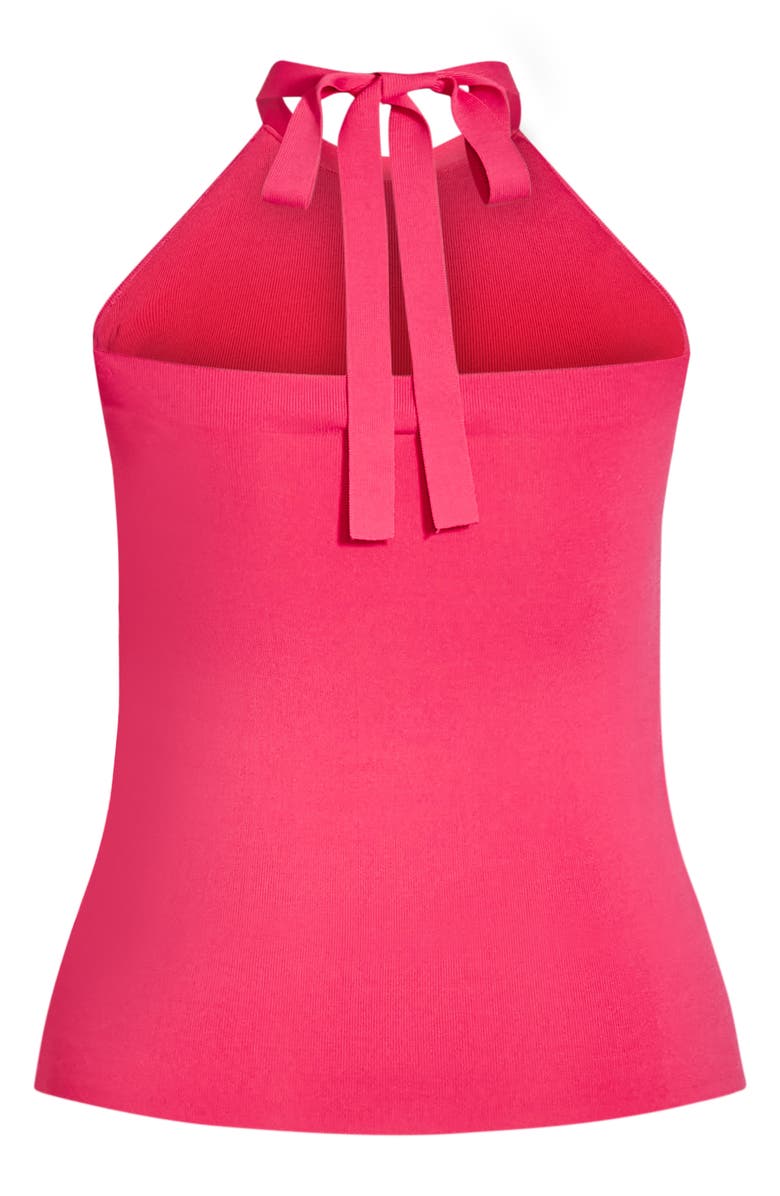 City Chic Ruffle Trim Knit Halter Top, Alternate, color, Vibrant Pink