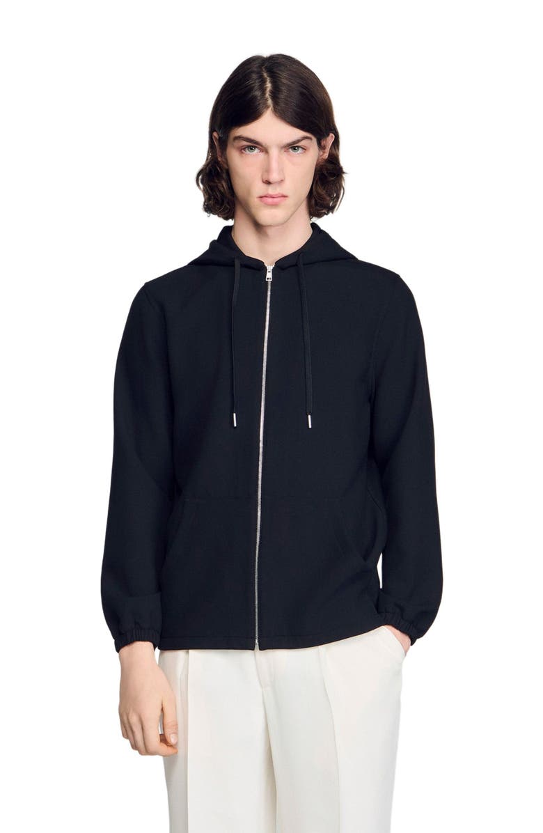 SANDRO Hooded shirt jacket, Alternate, color, Black