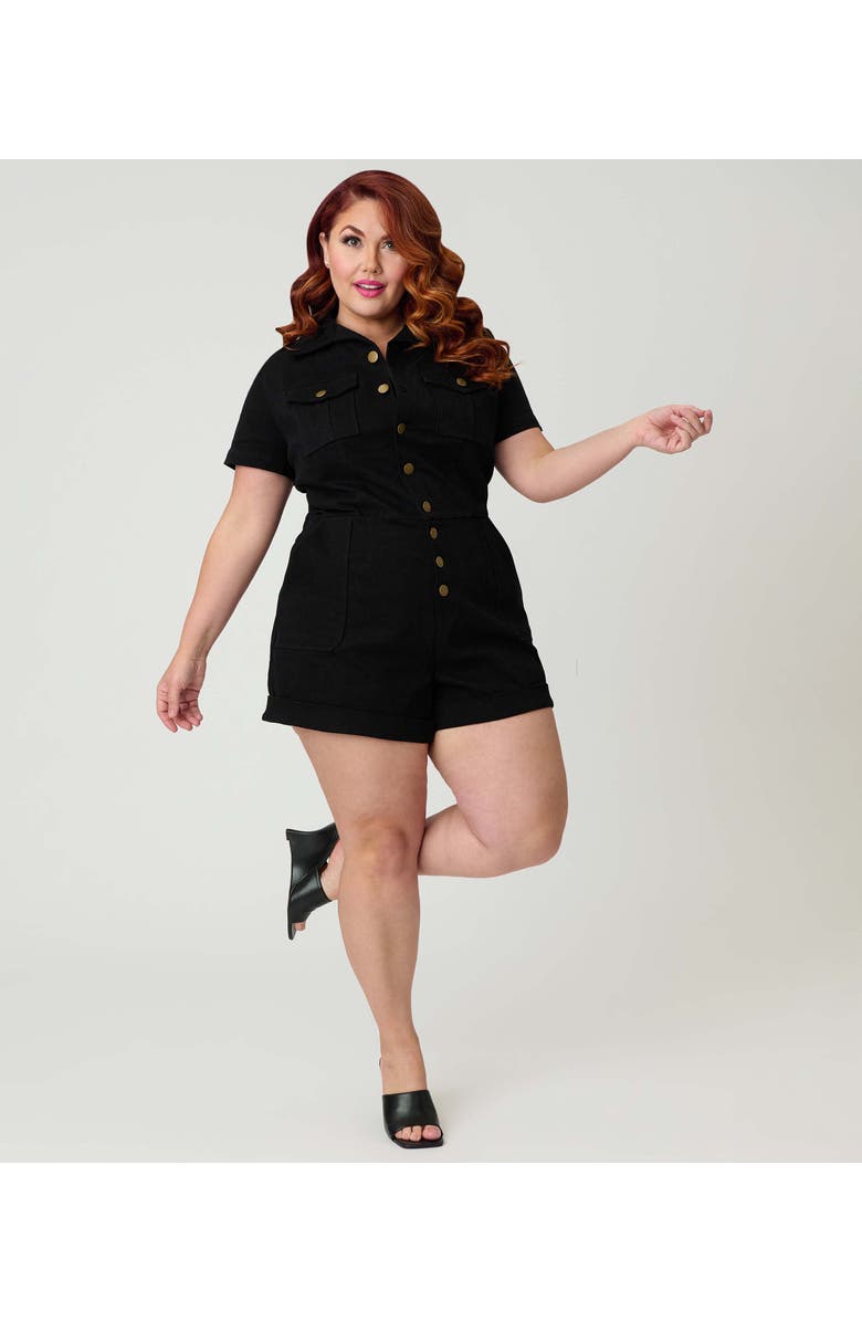 Unique Vintage Plus Size Garage Style Romper, Main, color, Black Solid