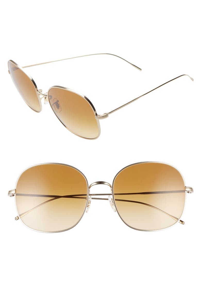 Mehrie 57mm Gradient Round Sunglasses, Main, color, SOFT GOLD/ AMBER BROWN