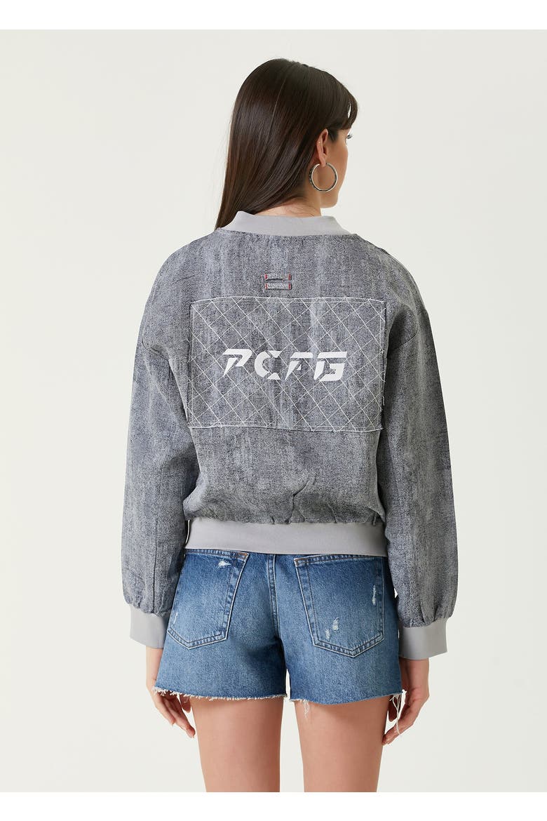 Linen Blend Free Heaven Ripped Look Bomber Jacket, Alternate, color, grey