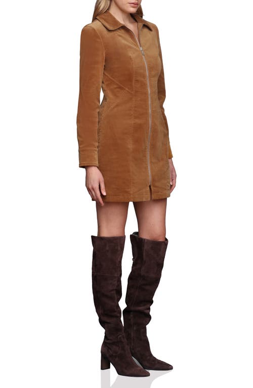Avec Les Filles Long Sleeve Corduroy Zip Front Shirtdress In Brown