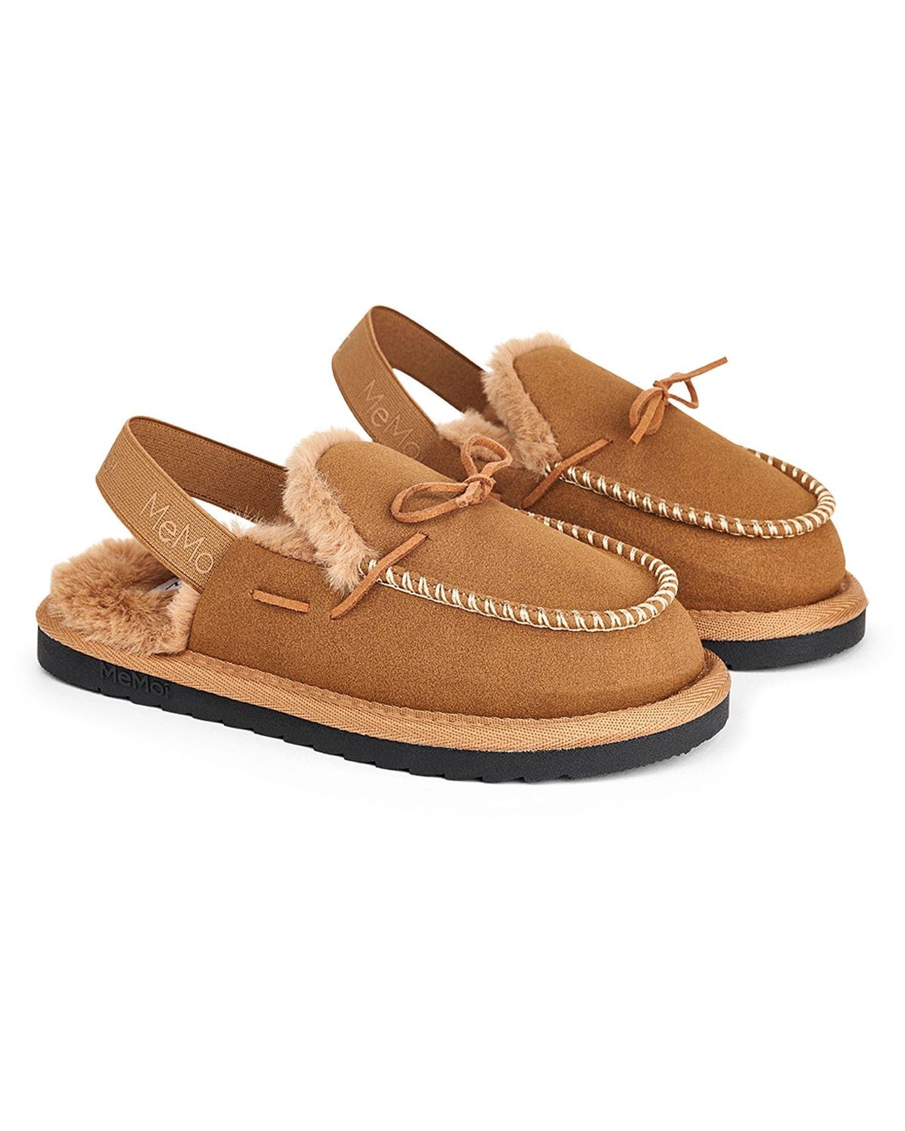Kids' Bow-Trim Microsuede Moccasin Slide Slippers, Alternate, color, Tan