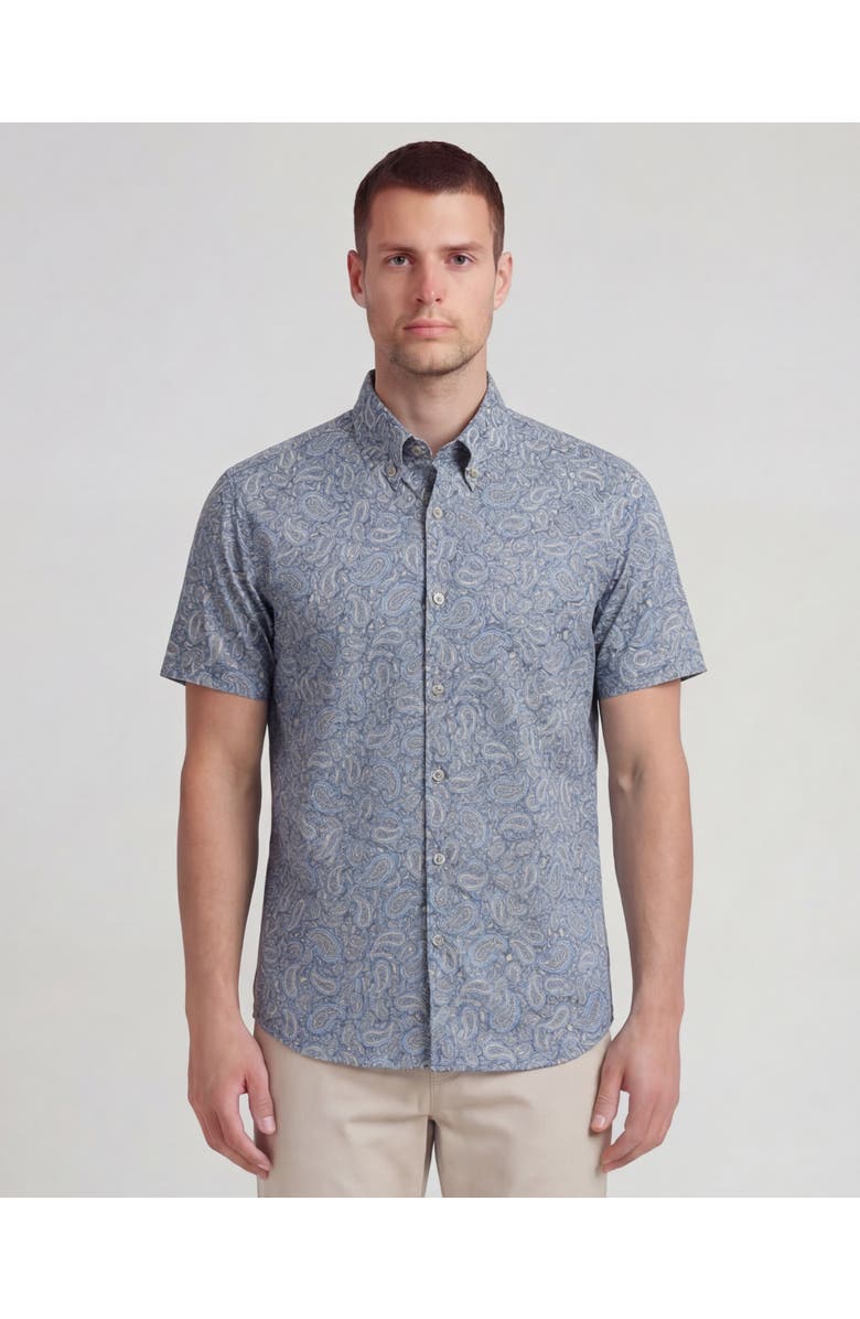 Lords of Harlech Paisley Pile Mens Printed Button Up Shirt, Main, color, Paisley Pile Natural