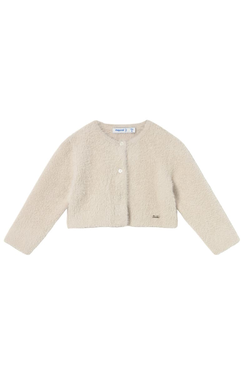 Mayoral Knit Cardigan with Faux Fur, Main, color, Cream