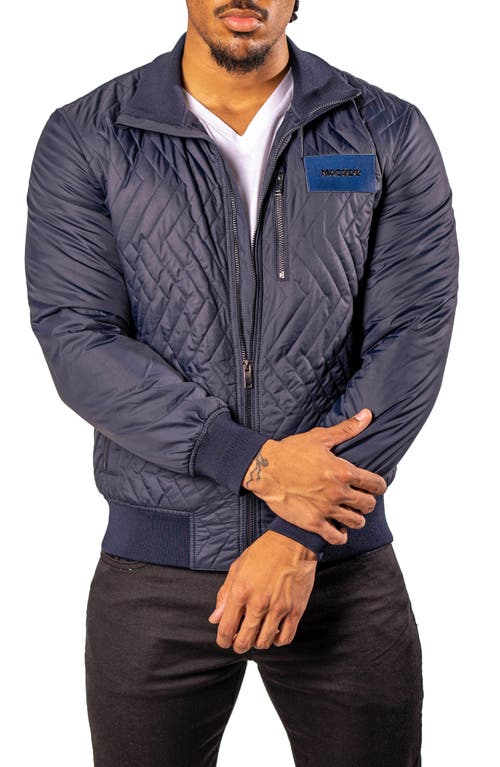 Maceoo Puffycomb Quilted Bomber Jacket In Blue