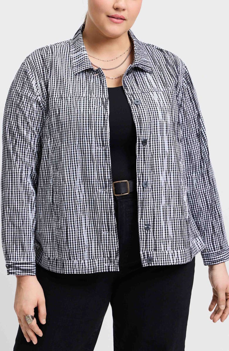 Foxcroft Thelma Gingham Crinkled Shirt Jacket, Main, color, 