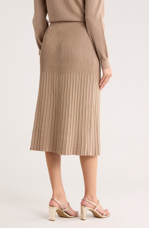 T Tahari Metallic Pleated Midi Sweater Skirt In Brown