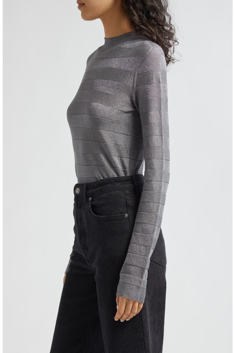 Stripe Metallic Mock Neck Knit Top, Alternate, color, SOLID LIGHT GREY