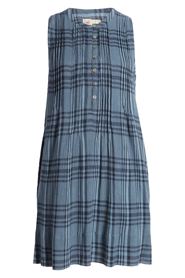 Isha Plaid Pintuck Organic Cotton Minidress, Alternate, color, CLEAR WATER NAVY