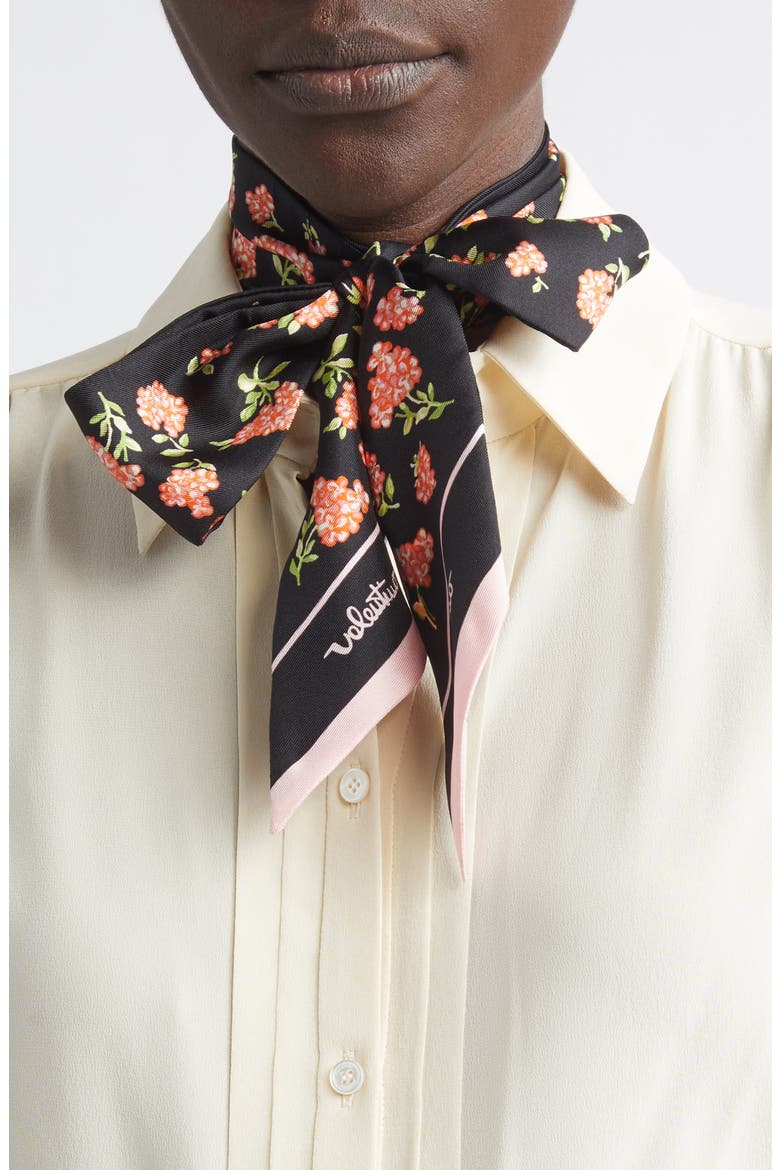 Mazzetto Coriandolo Silk Skinny Scarf, Main, color, BLACK/ ROSE
