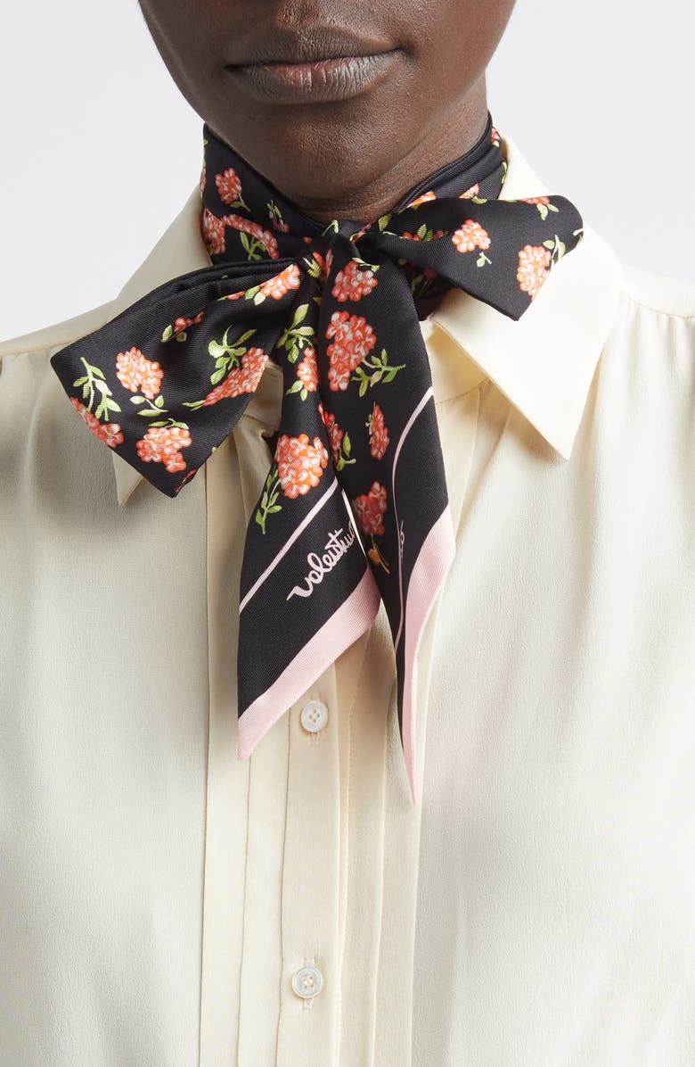 Valentino Garavani Mazzetto Coriandolo Silk Skinny Scarf, Main, color, Black/ Rose