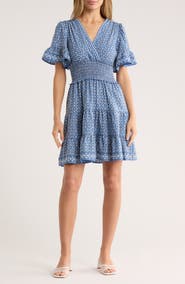 MAX STUDIO Short Sleeve Tiered Crepe Dress