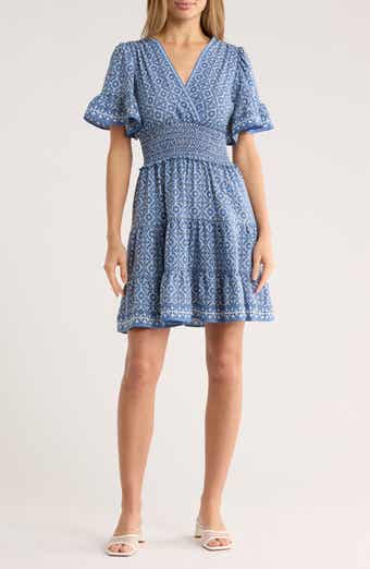 MAX STUDIO Short Sleeve Tiered Crepe Dress