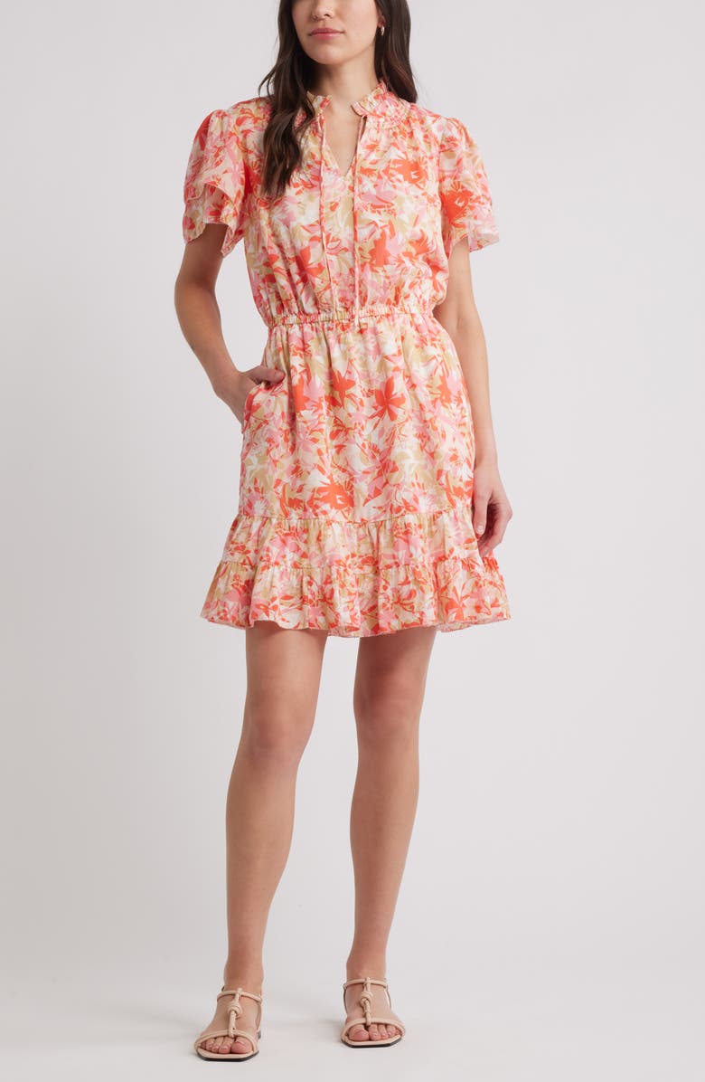Caslon<sup>®</sup> Floral Tiered Dress, Main, color, Ivory- Pink June Floral