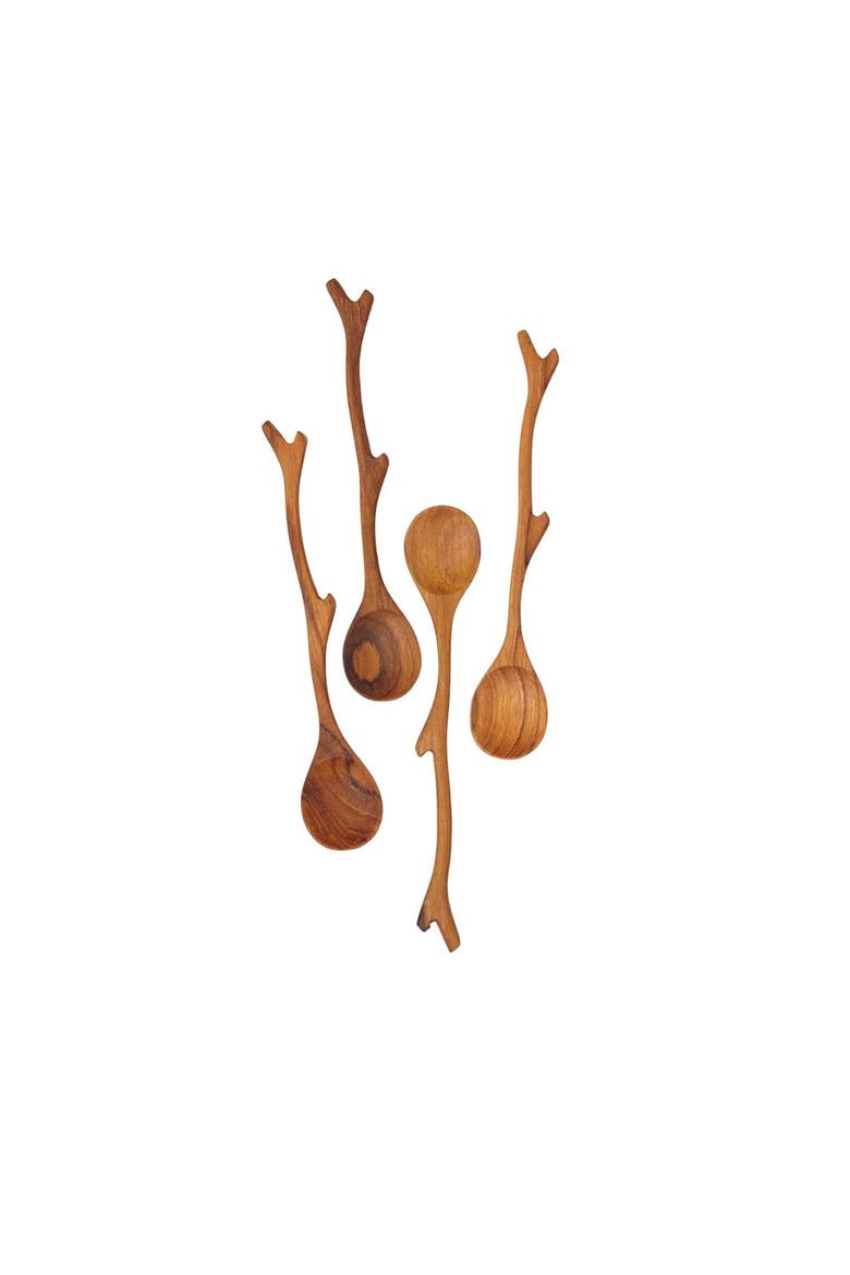 Teak Twig Spoons - Set of 4, Main, color, Natural
