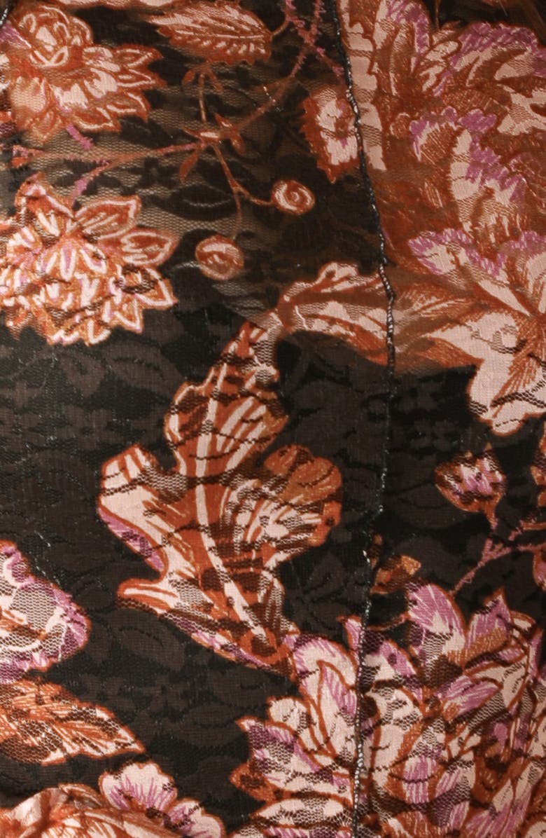 FLYING TOMATO Floral Long Sleeve Stretch Lace Top, Alternate, color, Black Taupe