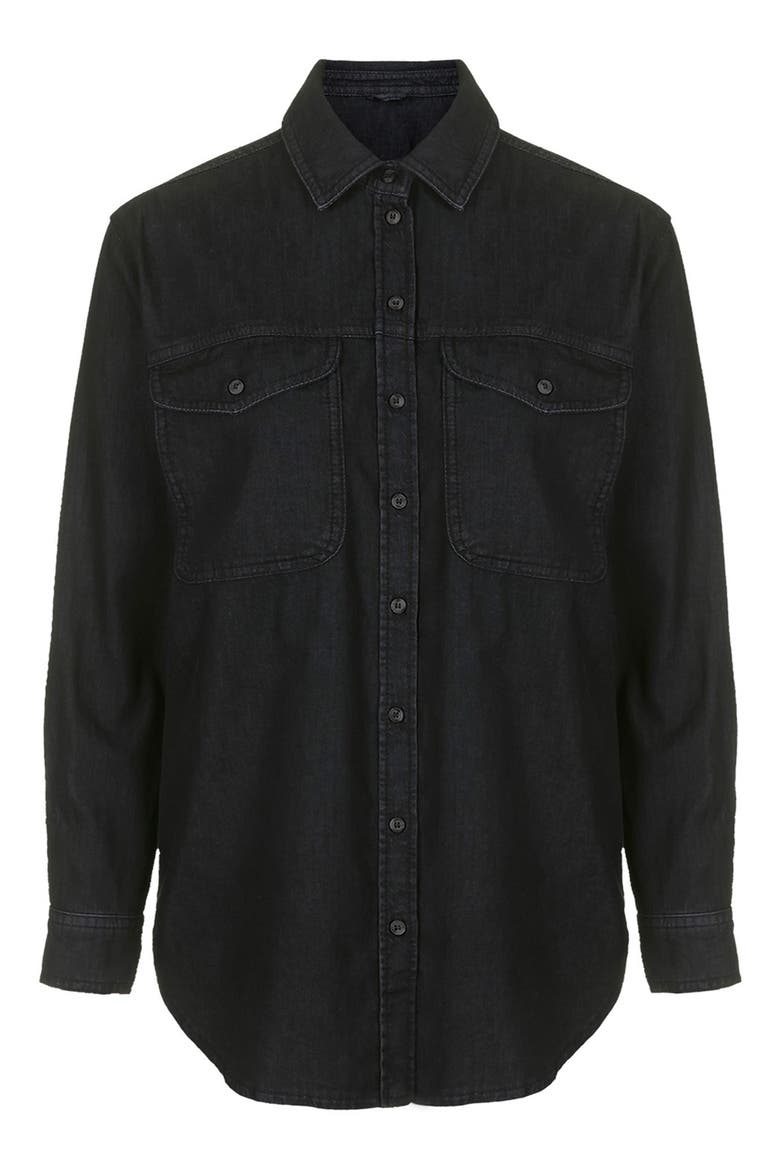 Moto 'Elton' Washed Black Denim Oversize Shirt, Alternate, color, BLACK