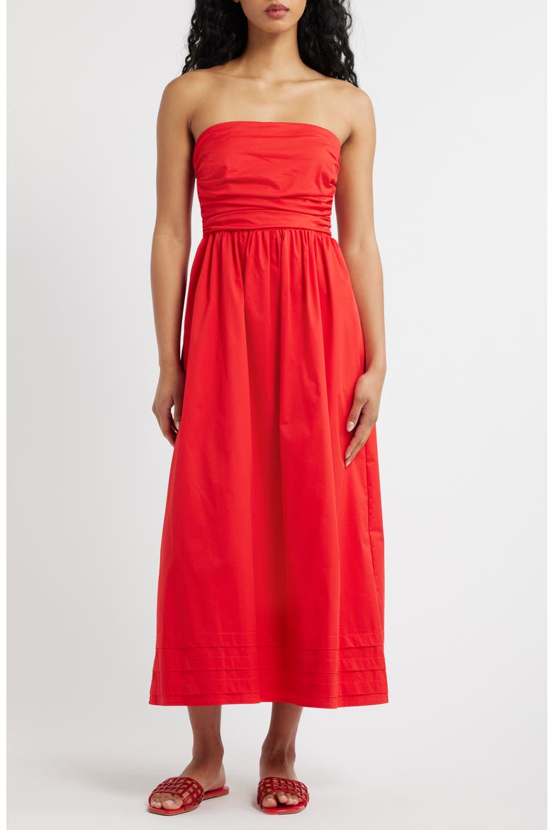 Joey Strapless Cotton Blend Poplin Dress, Main, color, RED