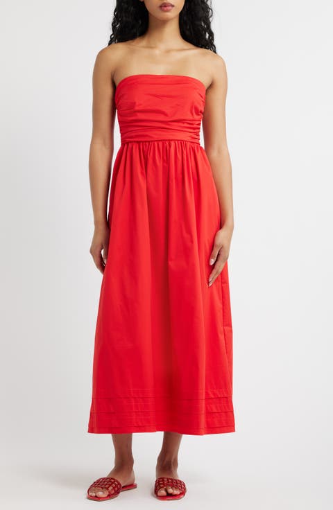 Joey Strapless Cotton Blend Poplin Dress