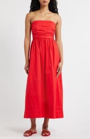 Lulus Joey Strapless Cotton Blend Poplin Dress