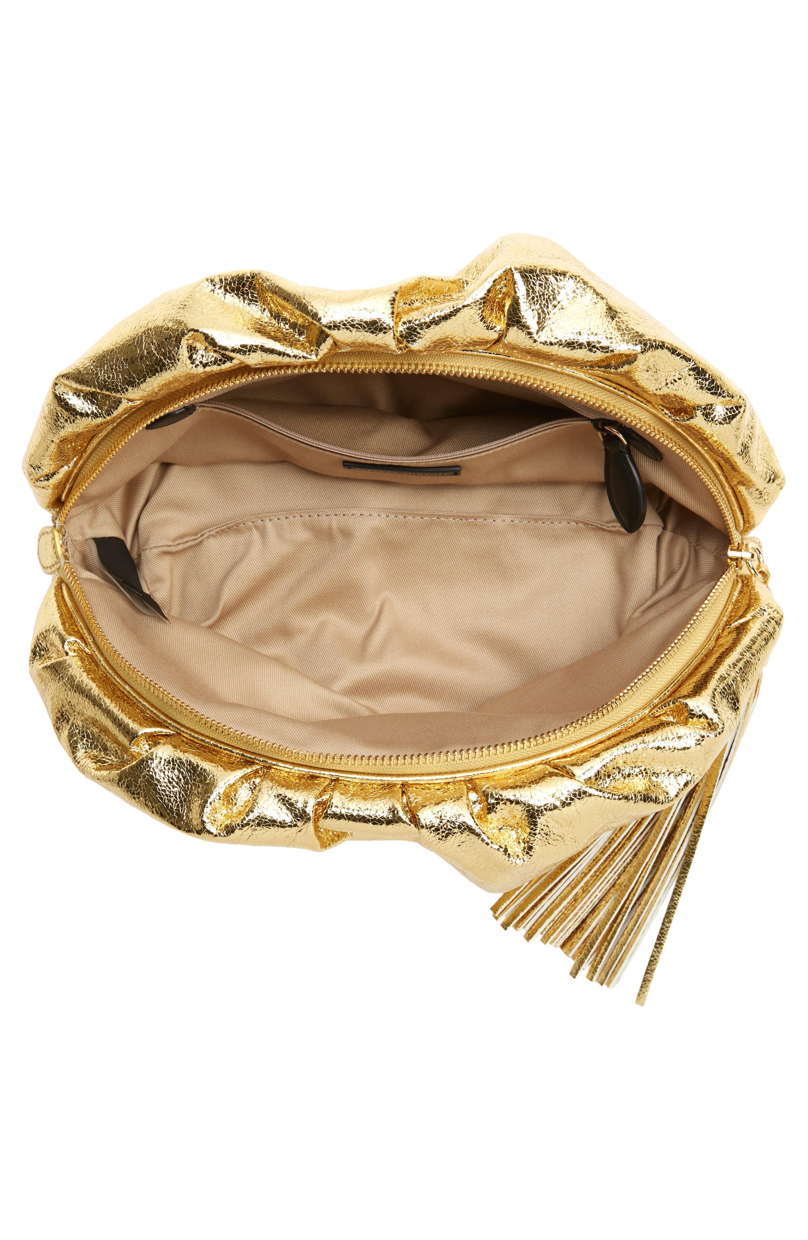 Rebecca Minkoff Ruched Faux Leather Clutch, Alternate, color, Solid Gold