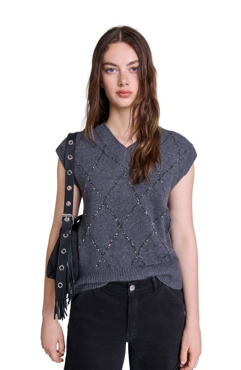 maje Sleeveless sequin sweater, Alternate, color, 