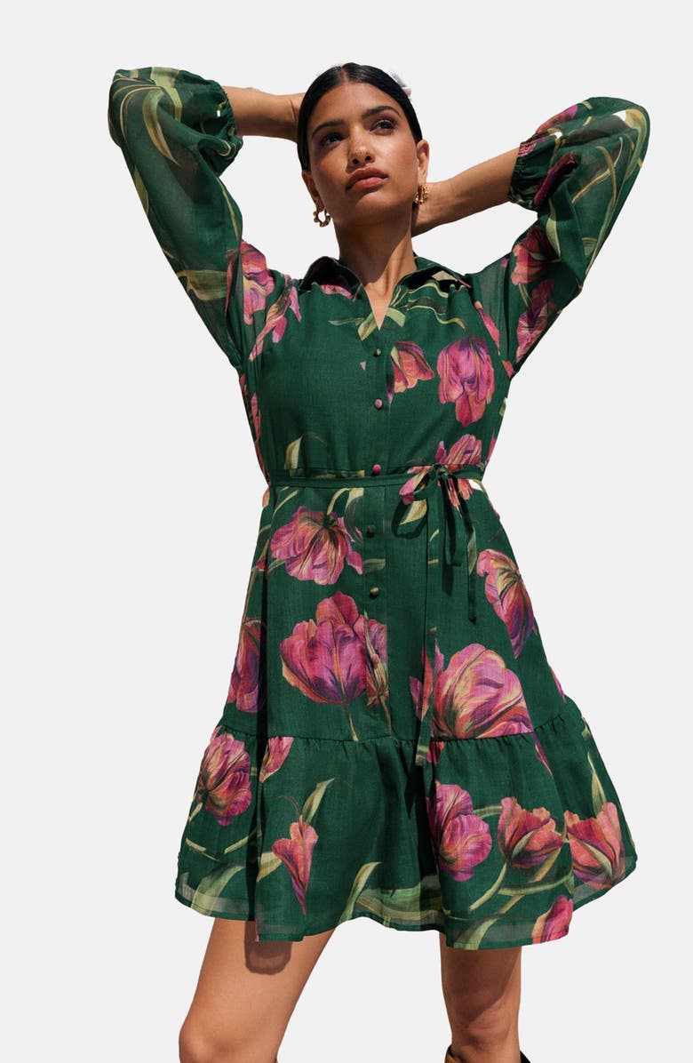 Friends Like These Floral Print Long Sleeve Shirtdress, Alternate, color, Green