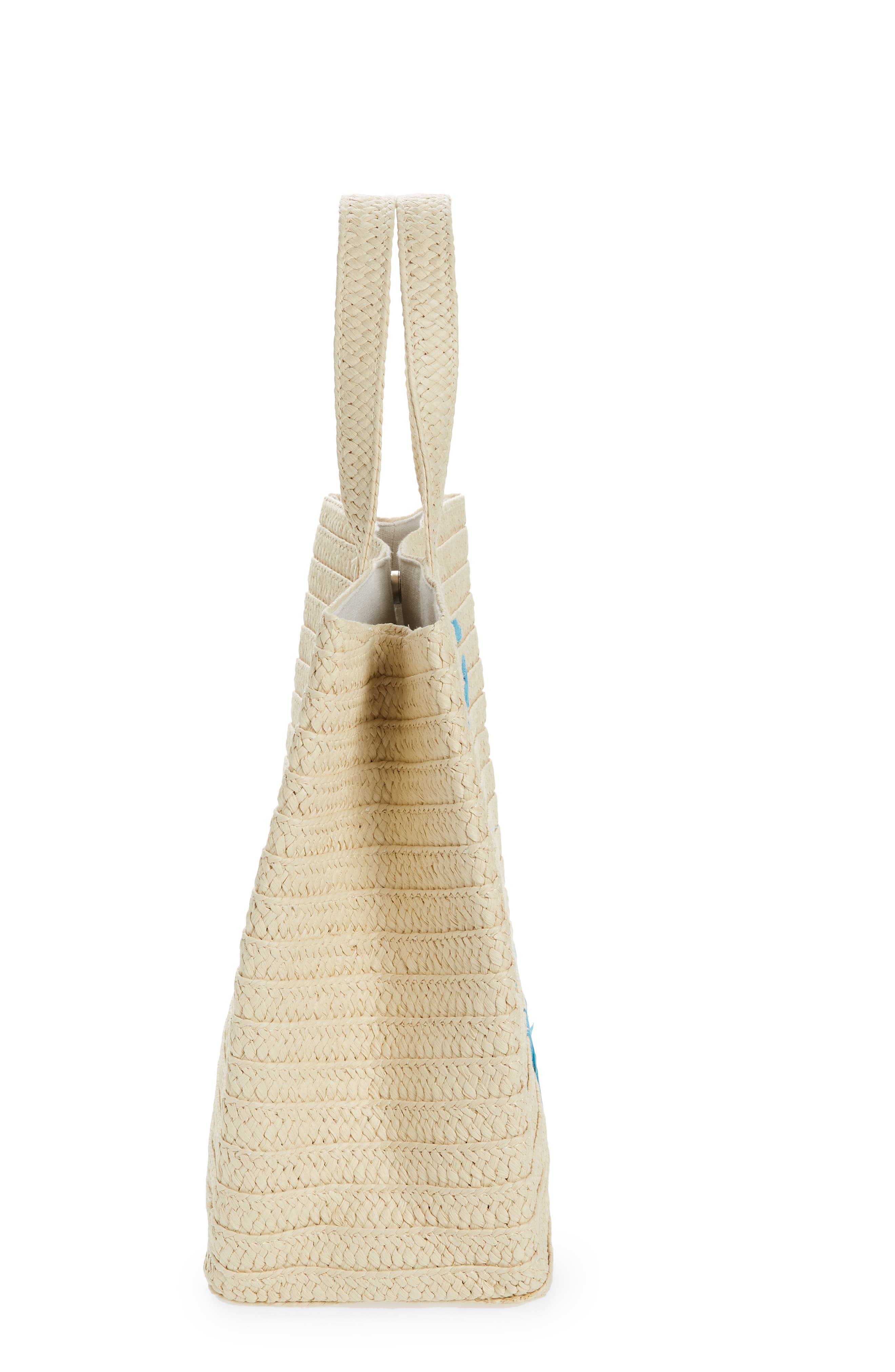 Resting Beach Face Straw Tote, Alternate, color, NATURAL/ TURQUOISE