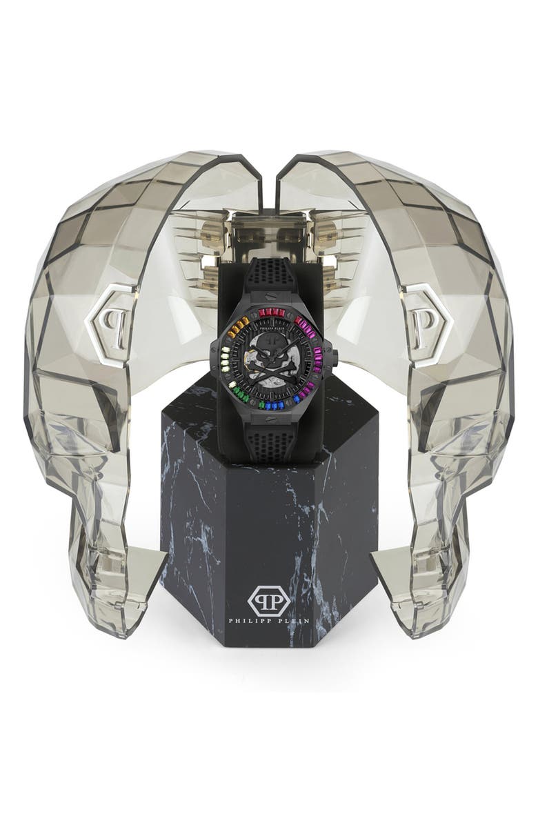 PHILIPP PLEIN $keleton Royal Silicone Strap Watch, 46mm, Alternate, color, Black