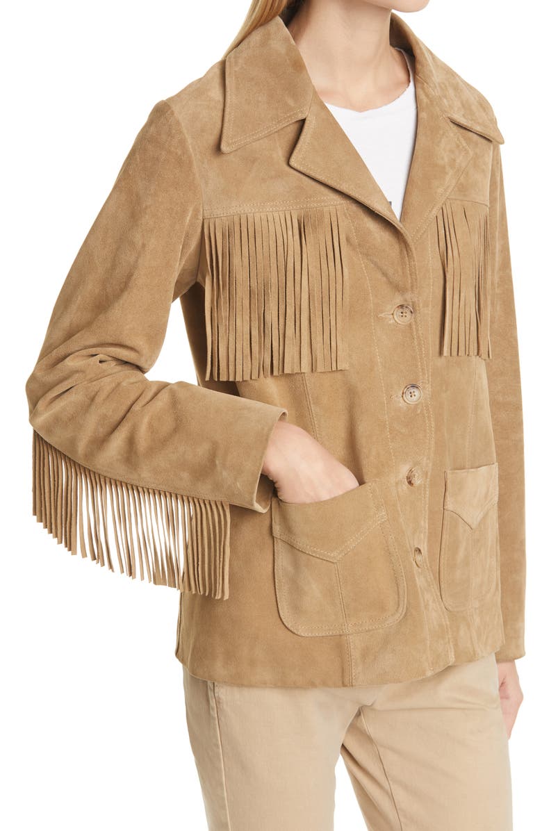 Nili Lotan Carter Fringe Suede Jacket, Alternate, color, 