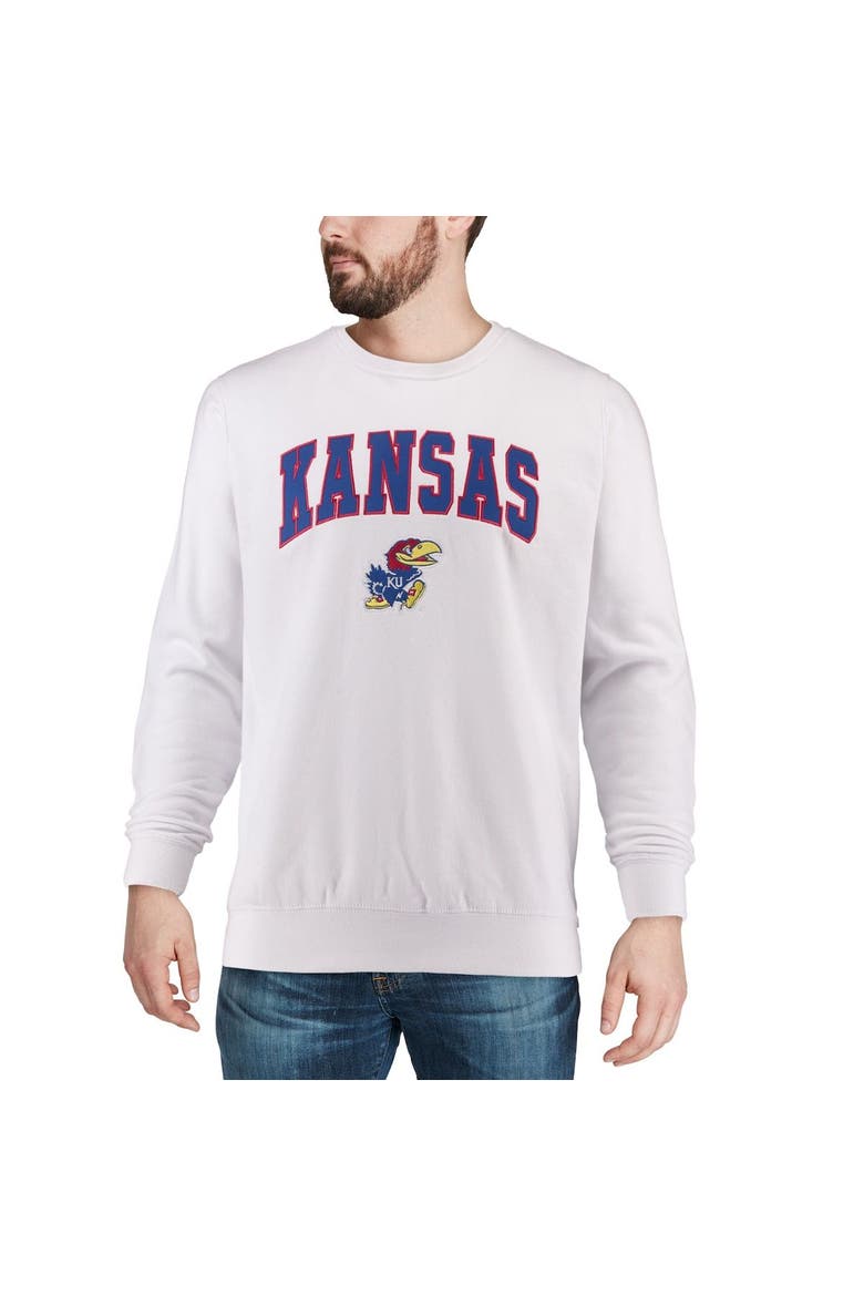 Men's Colosseum White Kansas Jayhawks Arch & Logo Crew Neck Sweatshirt, Alternate, color, White