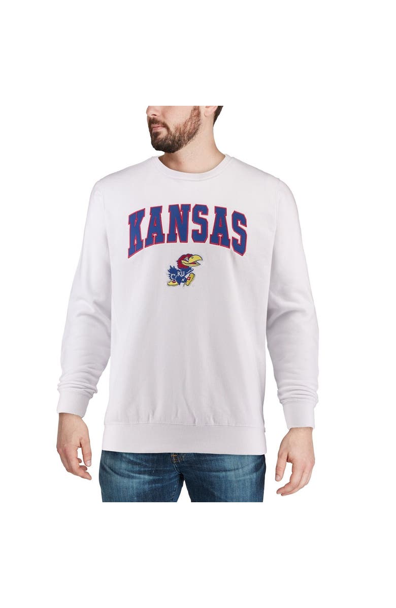 COLOSSEUM Men's Colosseum White Kansas Jayhawks Arch & Logo Crew Neck Sweatshirt, Alternate, color, White