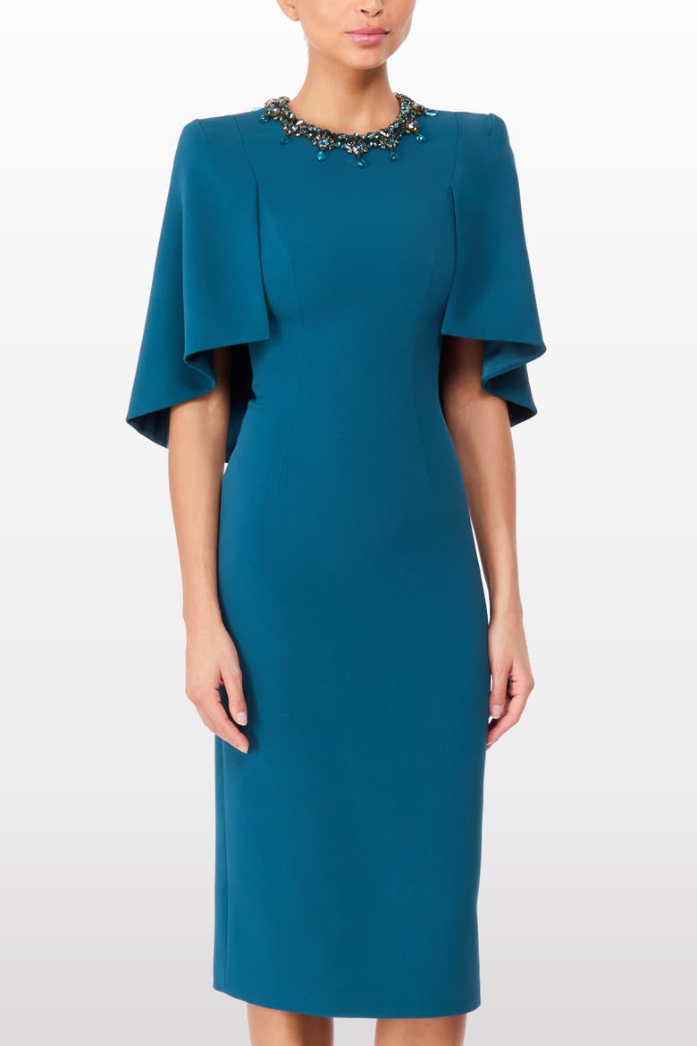 Ursa Embellished-Neck Midi Dress, Alternate, color, Mosaic Blue