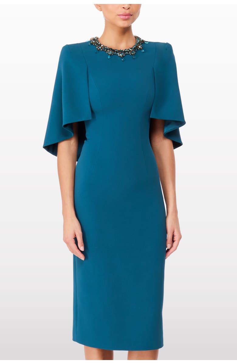 Jenny Packham Ursa Embellished-Neck Midi Dress, Alternate, color, Mosaic Blue