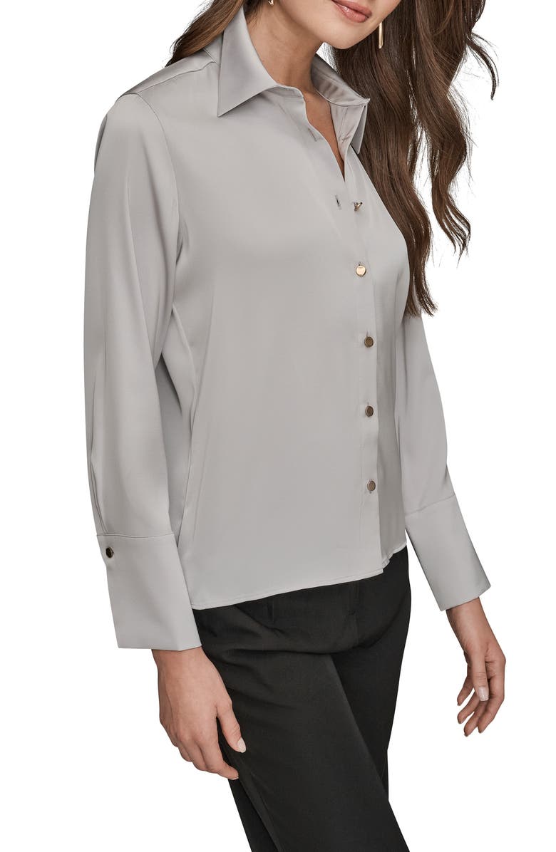 Donna Karan New York Satin Button-Up Shirt, Alternate, color, Light Grey