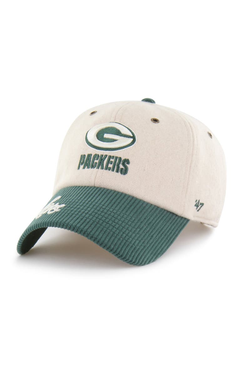 Women's '47 Natural/Green Green Bay Packers Rope Script Clean Up Adjustable Hat, Alternate, color, Natural