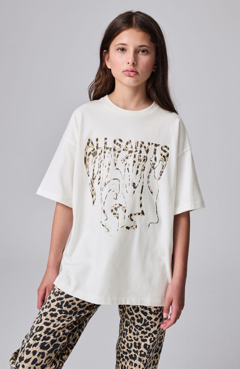 smALLSAINTS by ALLSAINTS Kids' Leopard Inksaints Oversize Cotton Graphic T-Shirt, Alternate, color, Cream