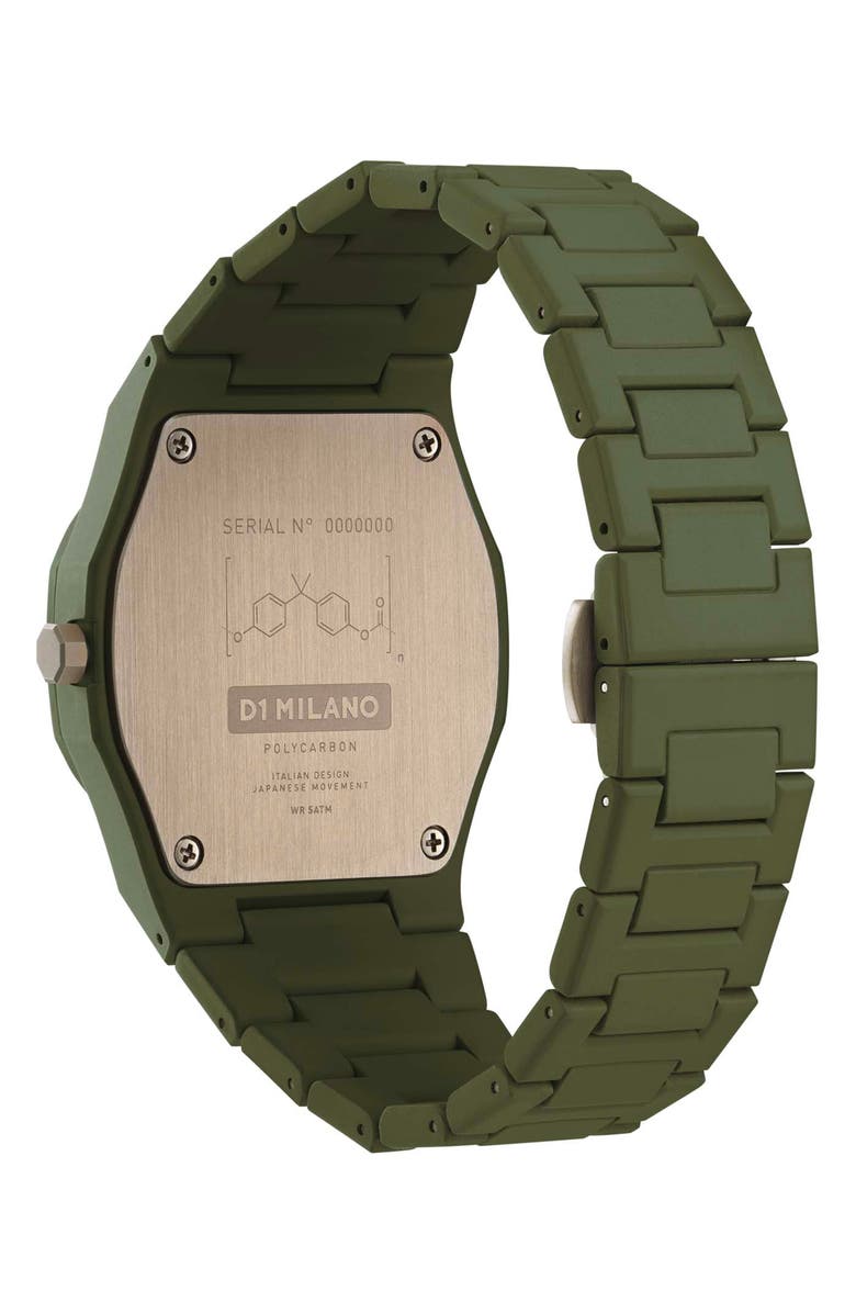 D1 Milano Polycarbon Bracelet Watch, 40.5mm, Alternate, color, Military Green
