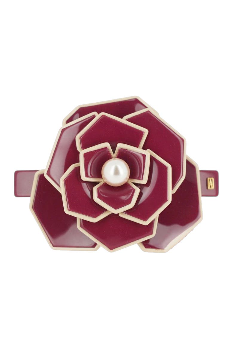 Art deco camelia flower hair acetate barette, Main, color, Burgundy