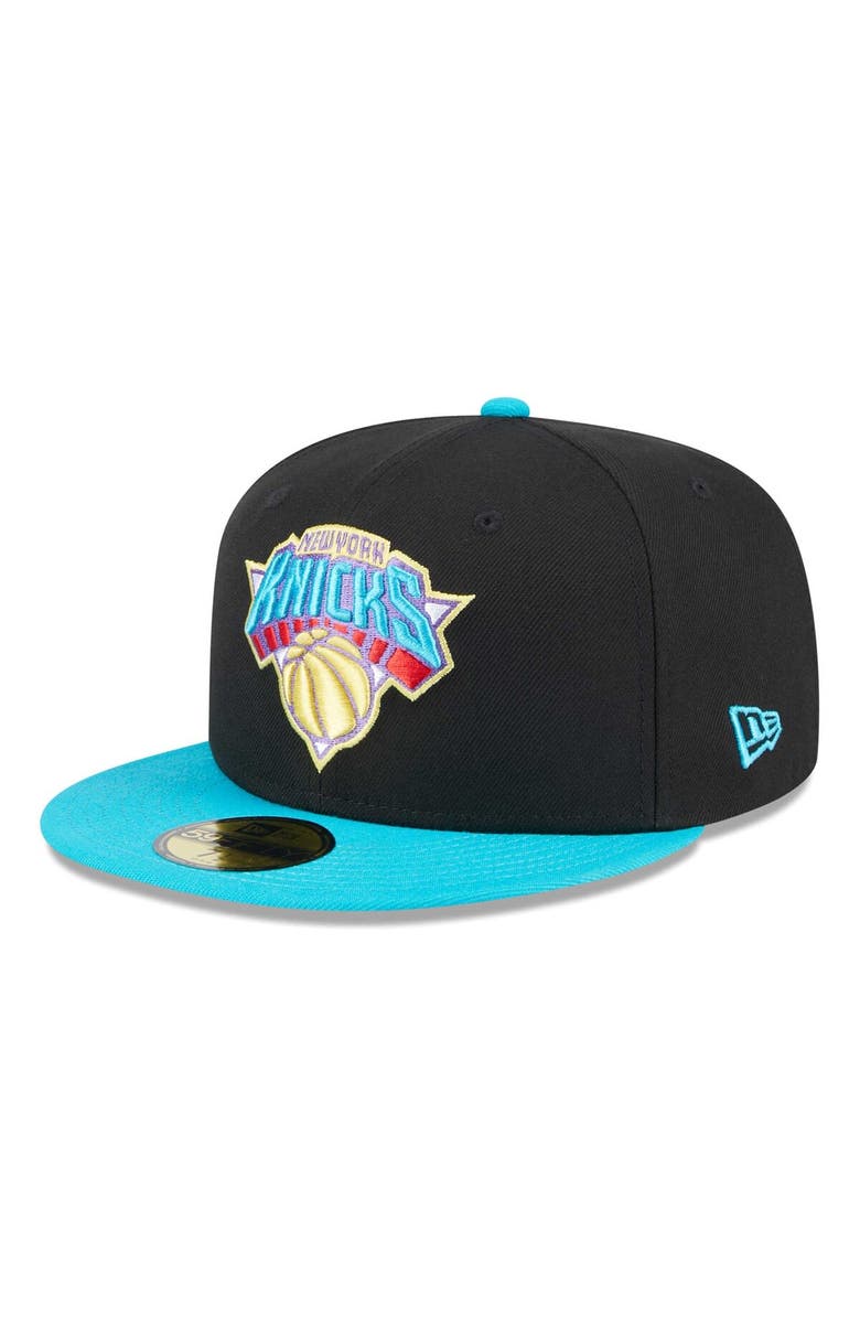 New Era Men's New Era Black/Turquoise New York Knicks Arcade Scheme 59FIFTY Fitted Hat, Alternate, color, 