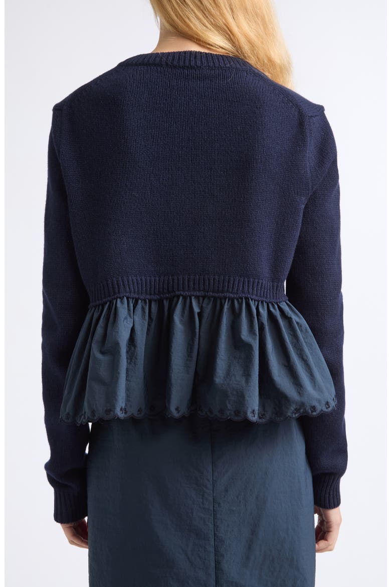 Peplum Recycled Cashmere Blend Cardigan, Alternate, color, NAVY
