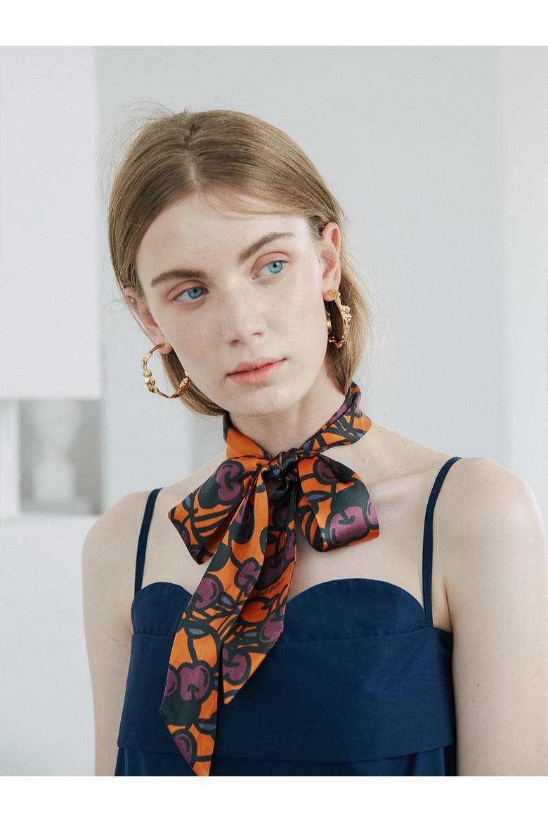 "Lost Cherries" Silk Skinny Scarf, Alternate, color, Pumpkin Orange