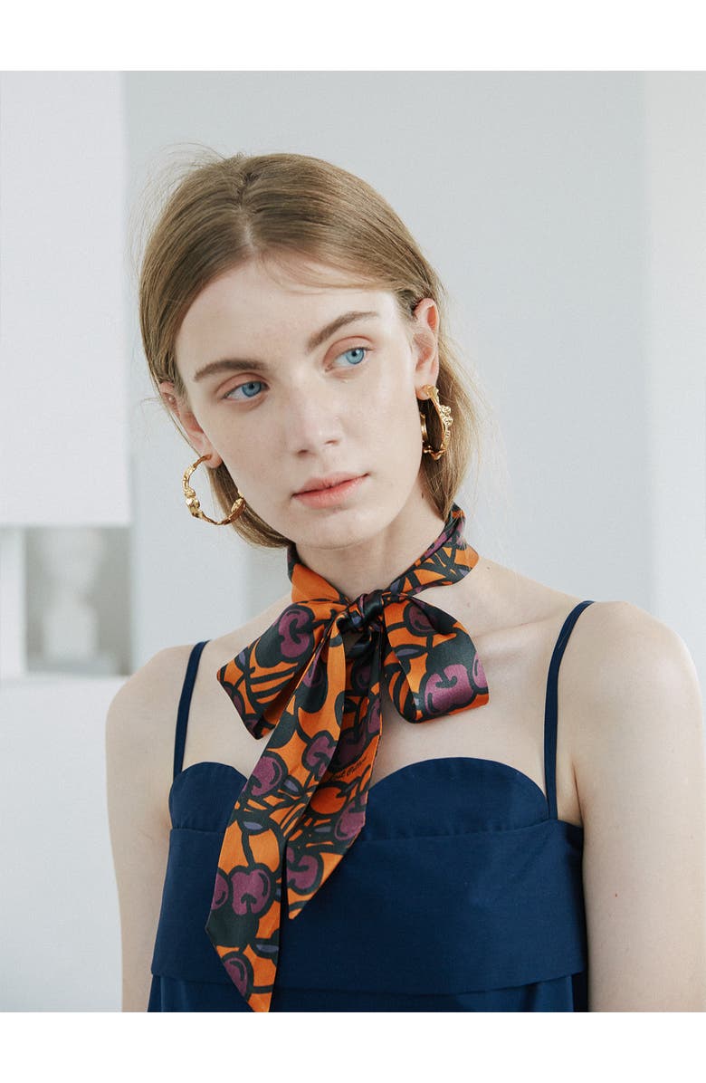 Lost Pattern "Lost Cherries" Silk Skinny Scarf, Alternate, color, Pumpkin Orange